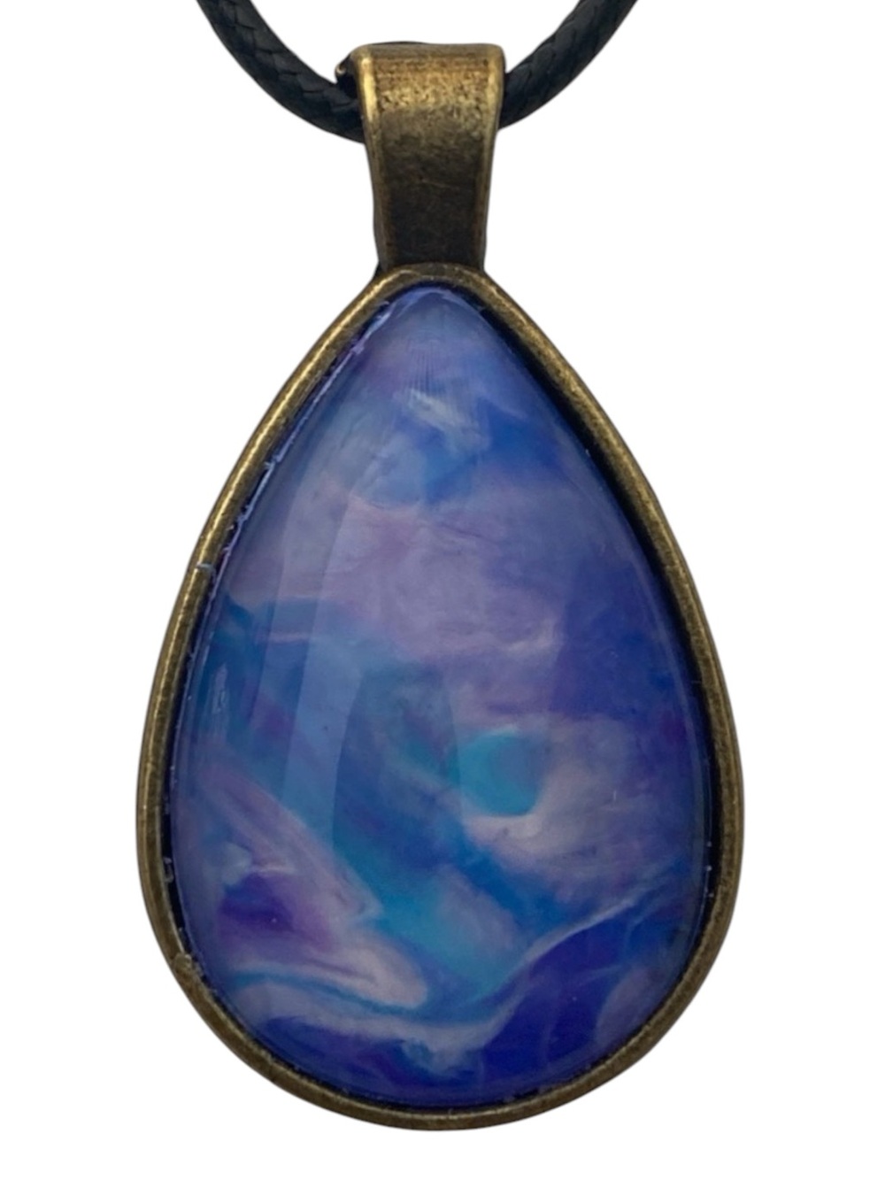 Hand Crafted Purple Blue Fluid Art Teardrop Pendant Necklace by Svetlana Yeung